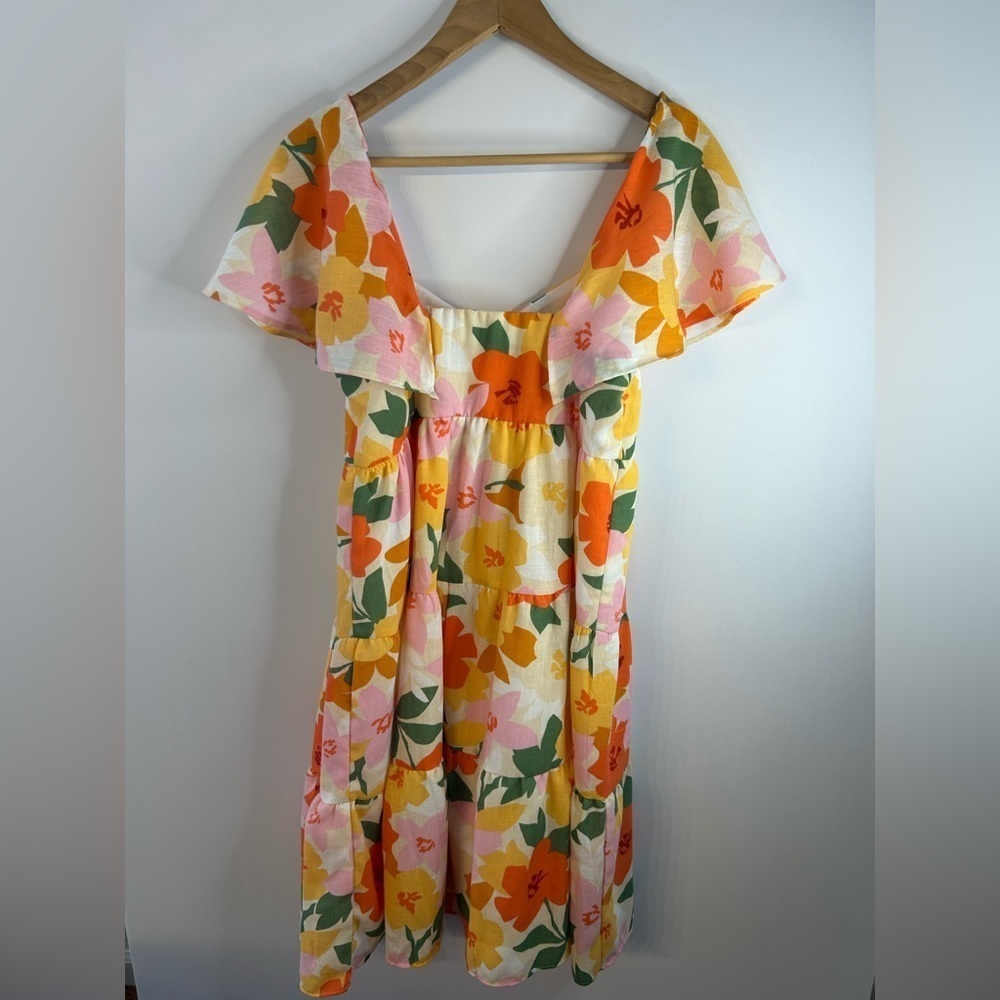 Tullabee Women’s Flutter sleeve Dress, Sz S, Sweetheart Neckline, Orange Floral - Picture 7 of 10
